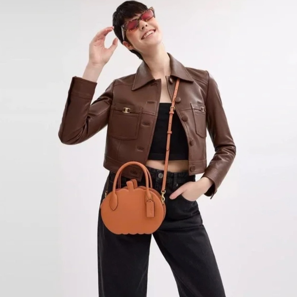 NWT Coach Orange Pumpkin Leather Bag CU868 - Picture 4 of 11